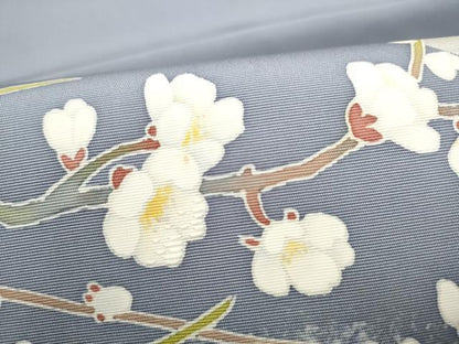 平和屋着物●塩瀬　九寸開き名古屋帯　作家物　刺繍　枝梅文　正絹　逸品　CABK5692hy