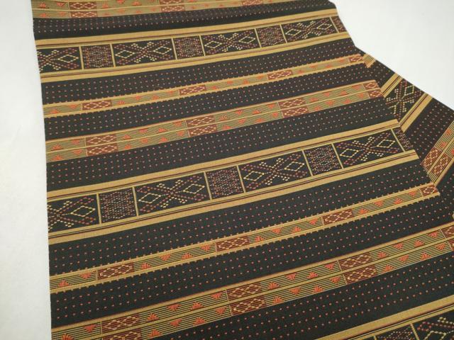 平和屋着物●本場筑前博多織　全通柄　九寸名古屋帯　横段幾何学文様　正絹　逸品　CABK5695hy