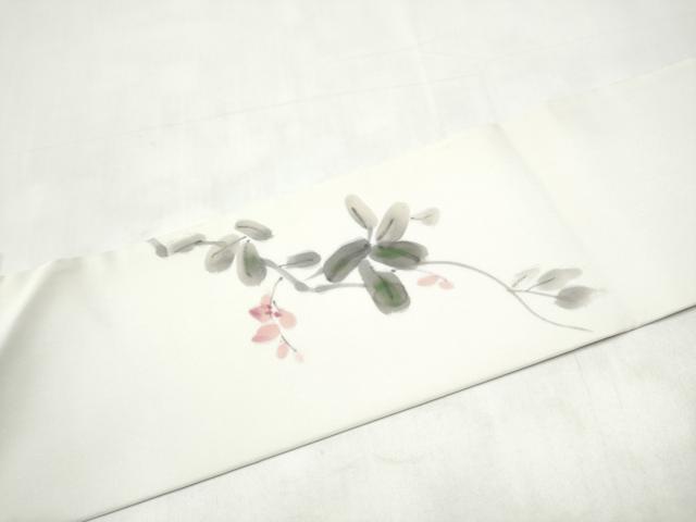 平和屋着物●本加賀友禅作家　成竹登茂男　塩瀬　九寸名古屋帯　手描き　枝花文　正絹　逸品　CABK5697hy