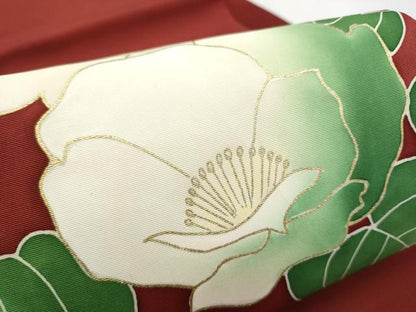 平和屋着物●塩瀬　九寸名古屋帯　枝花文　金彩　正絹　逸品　CABK5703hy