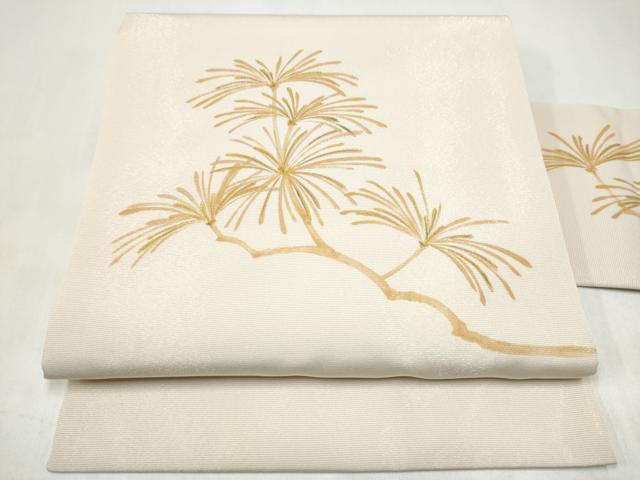平和屋着物●塩瀬　九寸名古屋帯　枝松葉文　金彩　金通し地　正絹　逸品　CABK5704hy