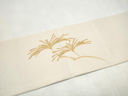 平和屋着物●塩瀬　九寸名古屋帯　枝松葉文　金彩　金通し地　正絹　逸品　CABK5704hy