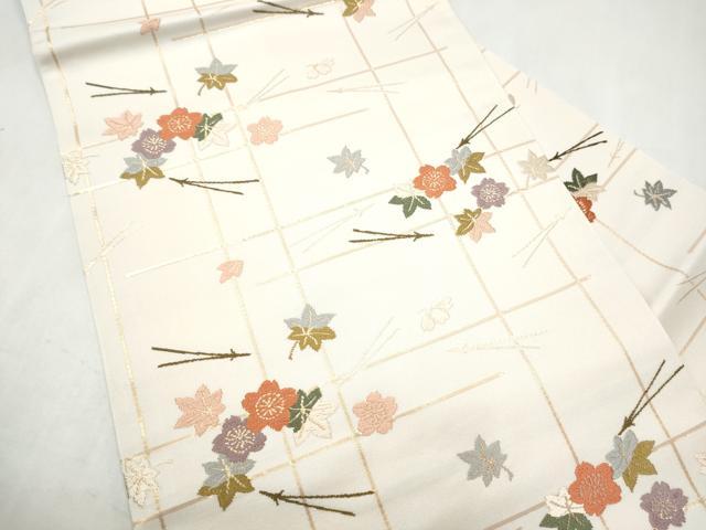 平和屋着物●九寸名古屋帯　唐織　草花文　金糸　正絹　逸品　CABK5705hy