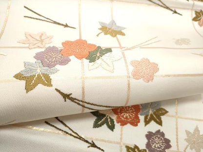 平和屋着物●九寸名古屋帯　唐織　草花文　金糸　正絹　逸品　CABK5705hy