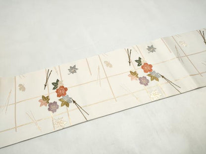 平和屋着物●九寸名古屋帯　唐織　草花文　金糸　正絹　逸品　CABK5705hy