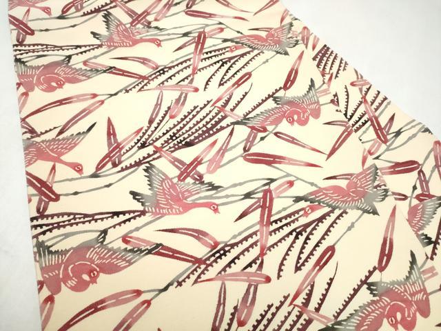 平和屋着物●九寸名古屋帯　型染め　飛鳥枝葉文　正絹　逸品　CABK5706hy
