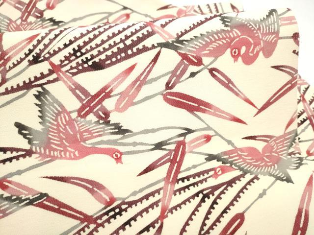 平和屋着物●九寸名古屋帯　型染め　飛鳥枝葉文　正絹　逸品　CABK5706hy