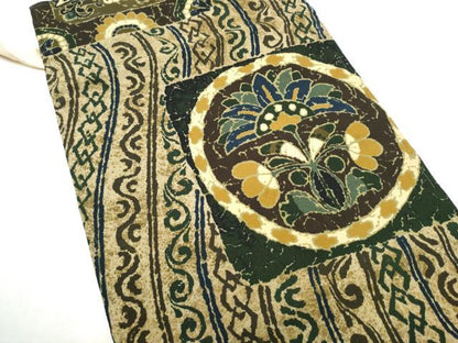 平和屋着物●つけ帯　更紗花文　鬼しぼ縮緬　正絹　逸品　CABK5707hy