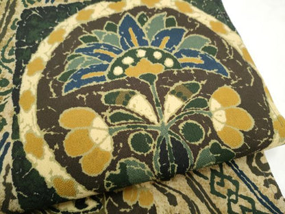平和屋着物●つけ帯　更紗花文　鬼しぼ縮緬　正絹　逸品　CABK5707hy
