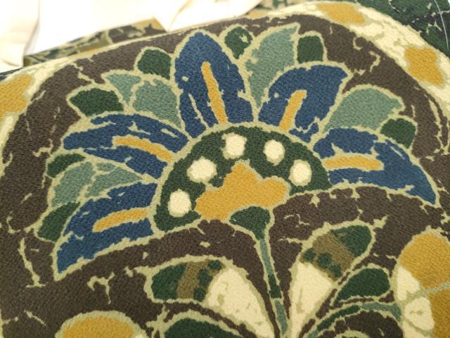 平和屋着物●つけ帯　更紗花文　鬼しぼ縮緬　正絹　逸品　CABK5707hy