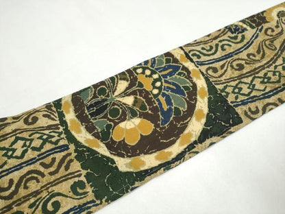平和屋着物●つけ帯　更紗花文　鬼しぼ縮緬　正絹　逸品　CABK5707hy