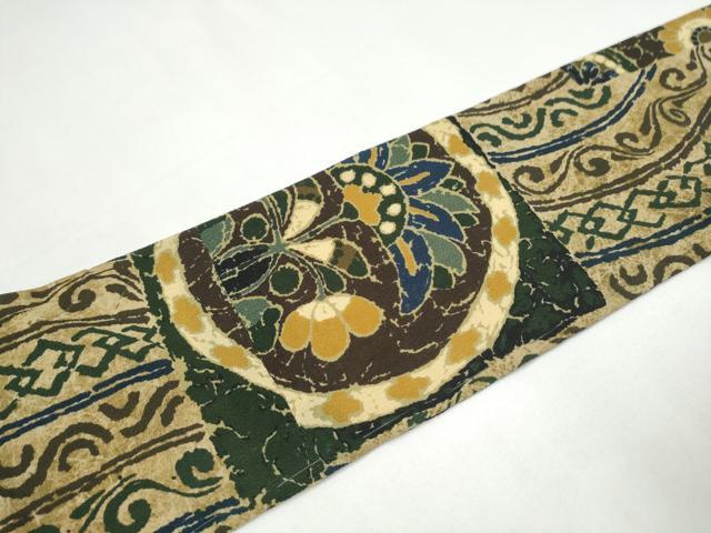 平和屋着物●つけ帯　更紗花文　鬼しぼ縮緬　正絹　逸品　CABK5707hy