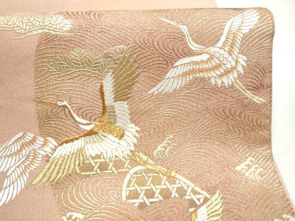 平和屋着物●太鼓柄袋帯　刺繍　綴れ　飛鶴浜松文　金銀彩　正絹　逸品　CABK5710hy