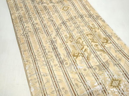 平和屋着物●六通柄袋帯　狩猟花文　銀糸　正絹　逸品　CABK5712hy