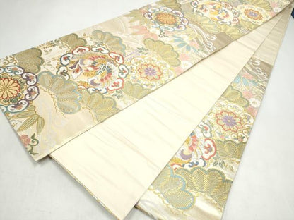 平和屋着物●六通柄袋帯　唐織　松竹梅花文　金銀糸　正絹　逸品　CABK5715hy