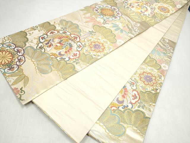 平和屋着物●六通柄袋帯　唐織　松竹梅花文　金銀糸　正絹　逸品　CABK5715hy