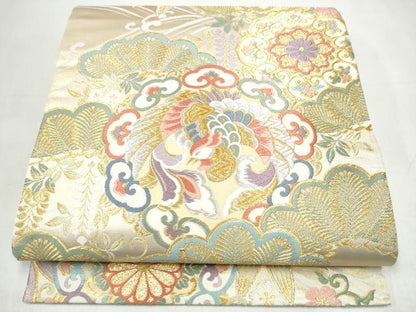 平和屋着物●六通柄袋帯　唐織　松竹梅花文　金銀糸　正絹　逸品　CABK5715hy