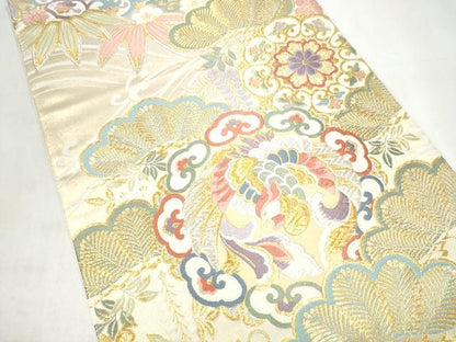 平和屋着物●六通柄袋帯　唐織　松竹梅花文　金銀糸　正絹　逸品　CABK5715hy
