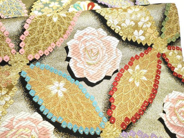 平和屋着物●六通柄袋帯　唐織　七宝花文　金銀糸　正絹　逸品　CABK5719hy