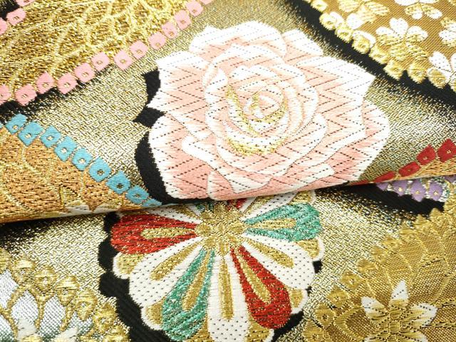 平和屋着物●六通柄袋帯　唐織　七宝花文　金銀糸　正絹　逸品　CABK5719hy