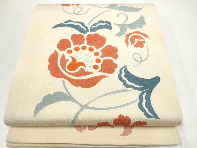 平和屋着物●六通柄袋帯　花唐草文　金彩　鬼しぼ縮緬　正絹　逸品　CABK5720hy