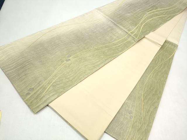 平和屋着物●六通柄袋帯　櫛織　よろけ縞　金糸　正絹　逸品　CABK5723hy