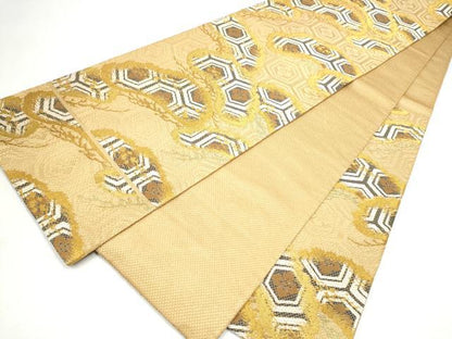 平和屋着物●六通柄袋帯　松　亀甲舞花文　金糸　正絹　逸品　CABK5724hy