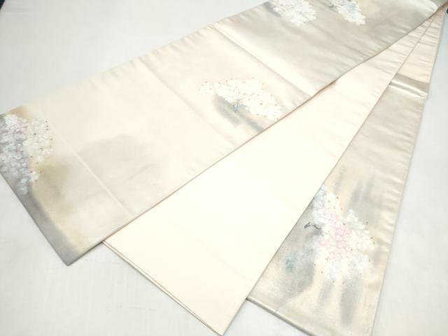 平和屋着物●太鼓柄袋帯　手描き　枝花文　銀糸　正絹　逸品　CABK5726hy