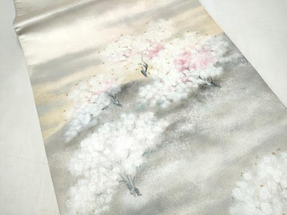 平和屋着物●太鼓柄袋帯　手描き　枝花文　銀糸　正絹　逸品　CABK5726hy