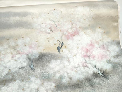 平和屋着物●太鼓柄袋帯　手描き　枝花文　銀糸　正絹　逸品　CABK5726hy