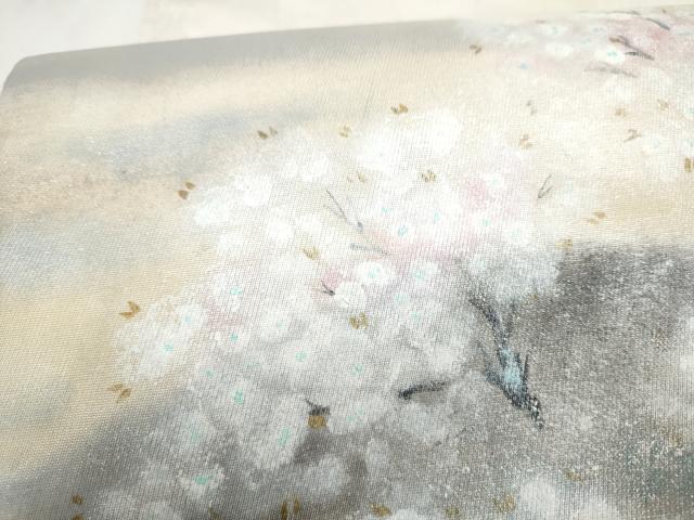 平和屋着物●太鼓柄袋帯　手描き　枝花文　銀糸　正絹　逸品　CABK5726hy