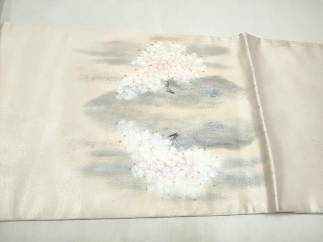 平和屋着物●太鼓柄袋帯　手描き　枝花文　銀糸　正絹　逸品　CABK5726hy