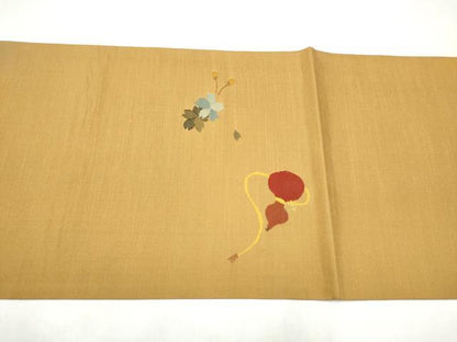 平和屋着物●西陣　宮階織物　宮繍苑　里葉　太鼓柄袋帯　紬地　瓢箪　金糸　正絹　逸品　CABK5732hy