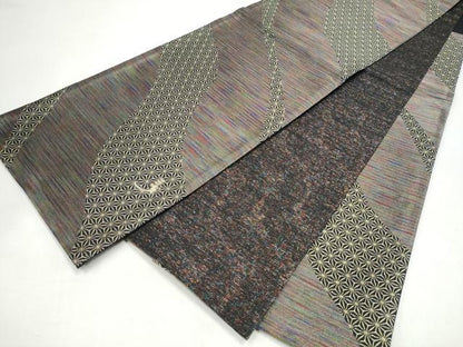 平和屋着物●染色作家　斉藤三才　六通柄袋帯　霞文　麻の葉文様　金糸　正絹　逸品　CABK5733hy