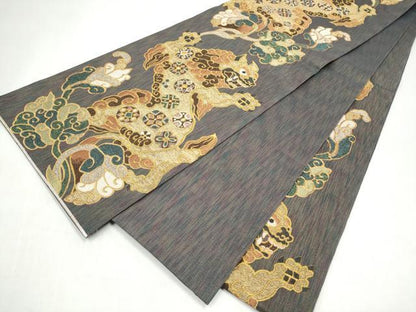 平和屋着物●六通柄袋帯　作家物　唐獅子　金銀糸　正絹　逸品　CABK5735hy