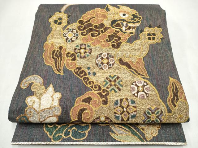 平和屋着物●六通柄袋帯　作家物　唐獅子　金銀糸　正絹　逸品　CABK5735hy