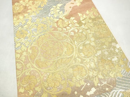 平和屋着物●西陣　川島織物六通柄　本袋帯　花唐草文　金銀糸　正絹　逸品　CABK5738hy