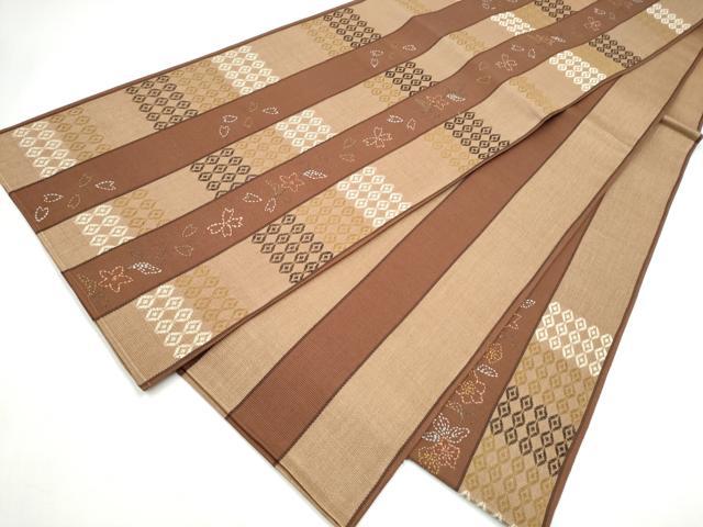 平和屋着物●六通柄袋帯　刺し子　草花間道　正絹　逸品　CABK5741hy