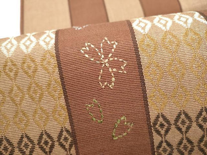 平和屋着物●六通柄袋帯　刺し子　草花間道　正絹　逸品　CABK5741hy