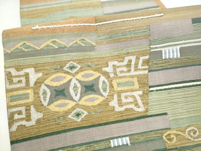平和屋着物●六通柄袋帯　すくい織　幾何学文様　金銀糸　正絹　逸品　CABK5744hy