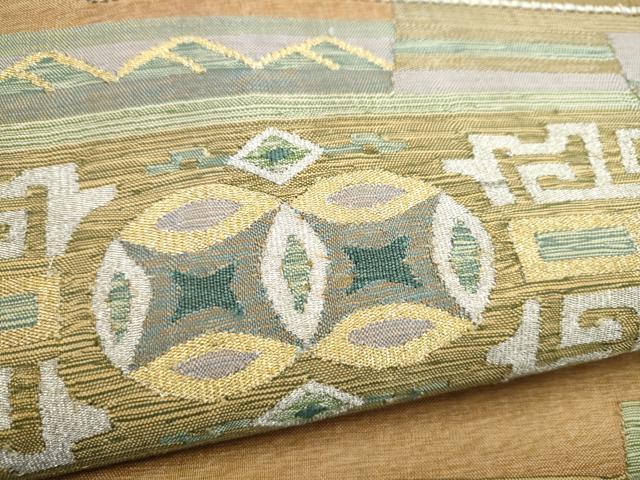 平和屋着物●六通柄袋帯　すくい織　幾何学文様　金銀糸　正絹　逸品　CABK5744hy
