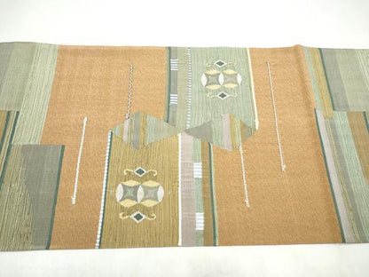 平和屋着物●六通柄袋帯　すくい織　幾何学文様　金銀糸　正絹　逸品　CABK5744hy