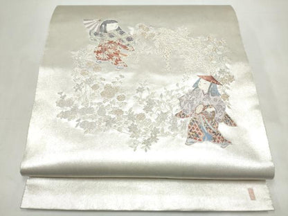 平和屋着物●加賀友禅の巨匠　初代　由水十久　西陣　長嶋成織物　ながしま帯　太鼓柄袋帯　童子花文　瀞銀錦　正絹　逸品　CABK5747hy