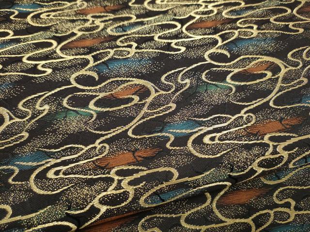平和屋着物●世界的友禅作家　千地泰弘　千地天女　六通柄袋帯　流水文　黒地　金糸　正絹　逸品　CABK5751hy