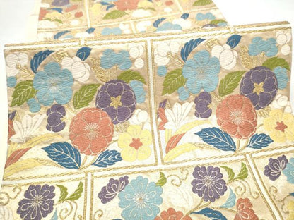 平和屋着物●六通柄袋帯　唐織　花唐草文　正絹　逸品　CABK5753hy