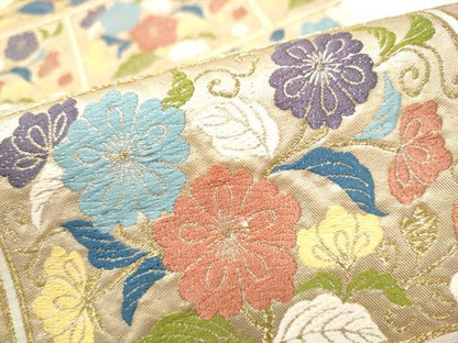 平和屋着物●六通柄袋帯　唐織　花唐草文　正絹　逸品　CABK5753hy