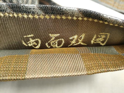 平和屋着物●両面　両方向　全通柄袋帯　幾何学間道　金糸　正絹　逸品　CABK5755hy
