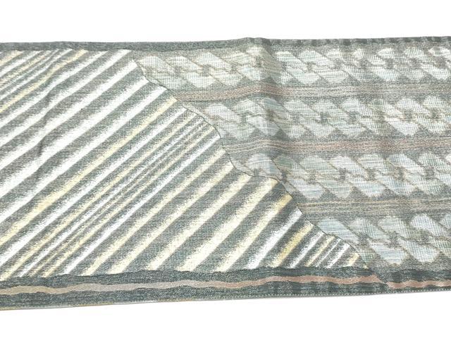 平和屋着物●両面　両方向　全通柄袋帯　幾何学間道　金糸　正絹　逸品　CABK5755hy