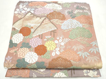 平和屋着物●六通柄袋帯　唐織　静装萩松菊文　金糸　正絹　逸品　CABK5756hy