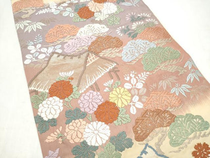 平和屋着物●六通柄袋帯　唐織　静装萩松菊文　金糸　正絹　逸品　CABK5756hy